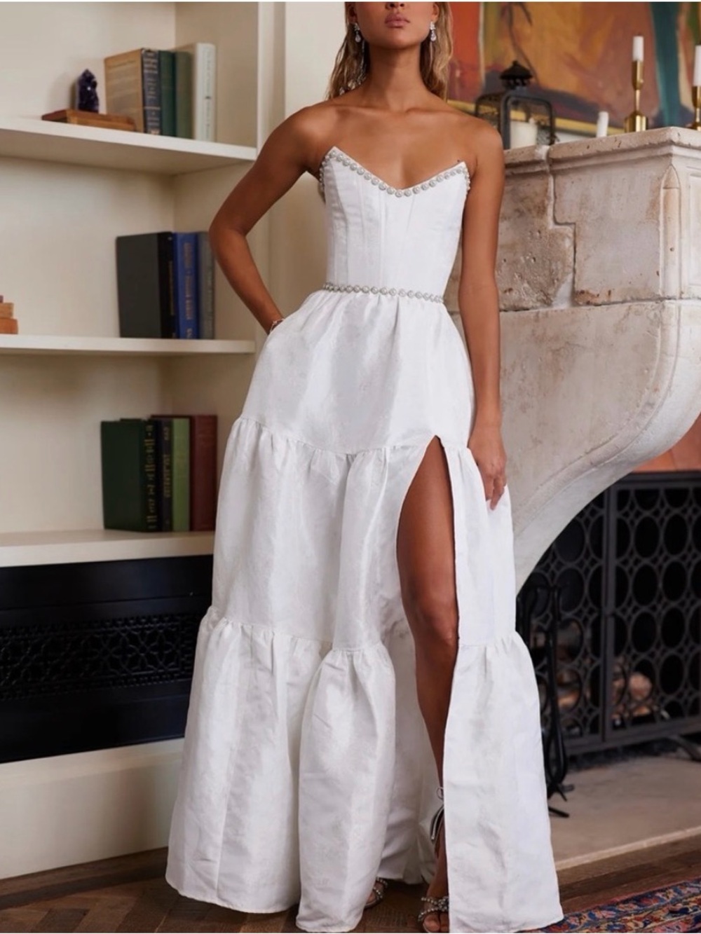 V. Chapman Vivian Cream Windsor Brocade Strapless Gown